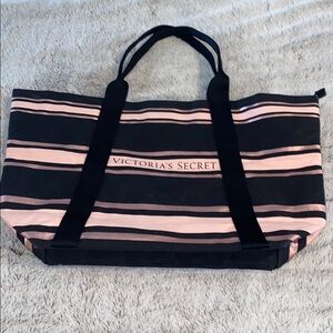 VS 💖 Large Black and Pink Striped Tote Bag